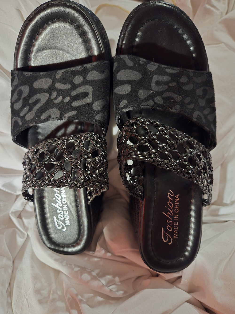 Black Women's Slide Sandals with Braided Strap